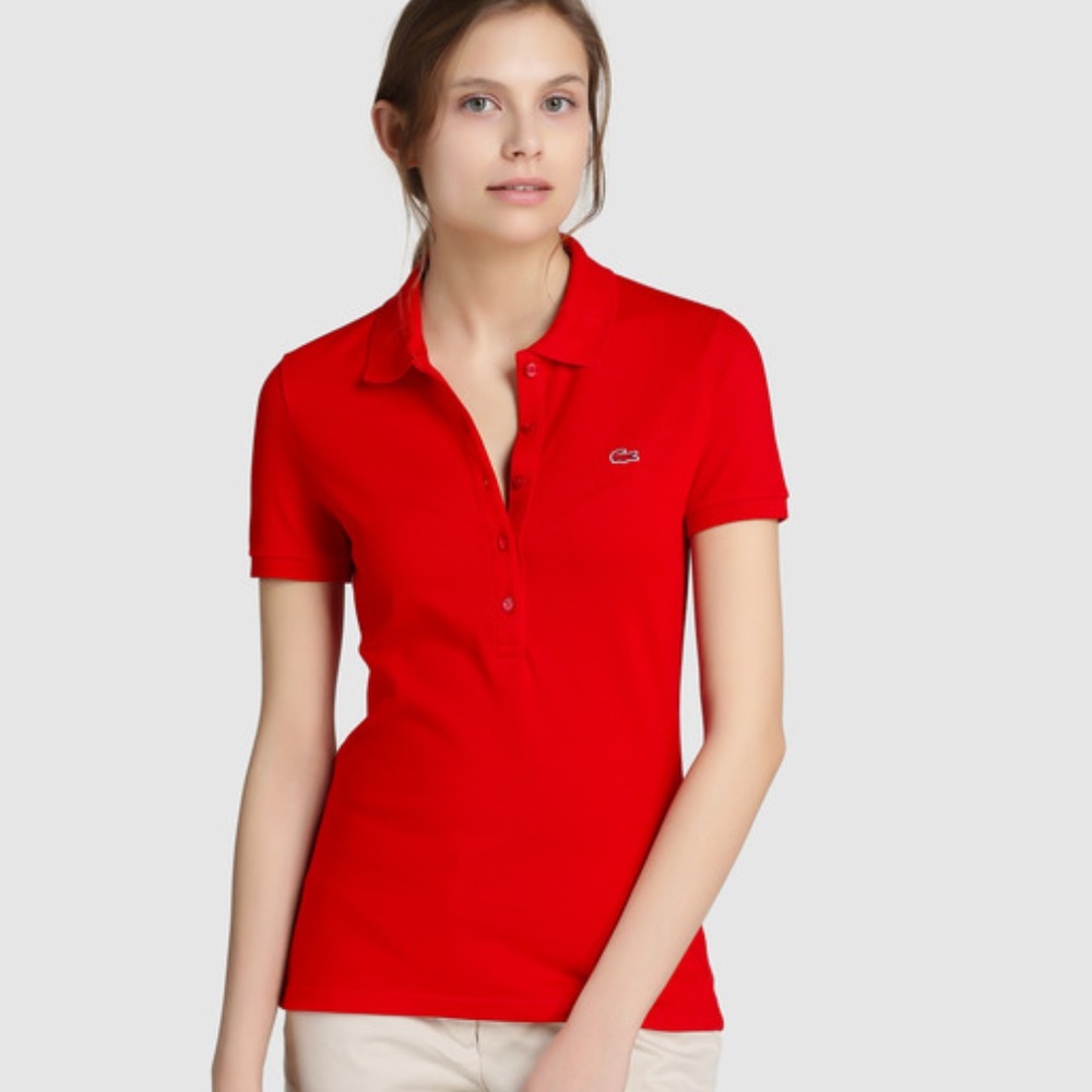 LACOSTE Women's Red Coral Polo Shirt Size 40